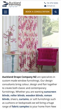 Auckland Drape Company Website - mobile